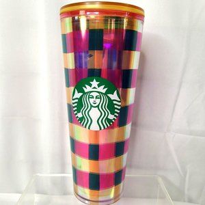 Starbucks Easter Spring 2023 Tumbler Cup Iridescent Check Picnic Basket 24oz